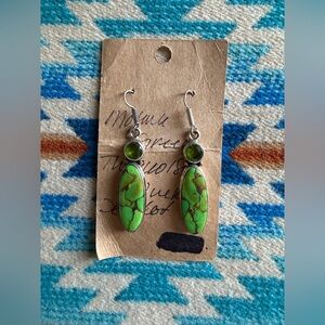Mojave Green Turquoise Silver Peridot Native American Earrings